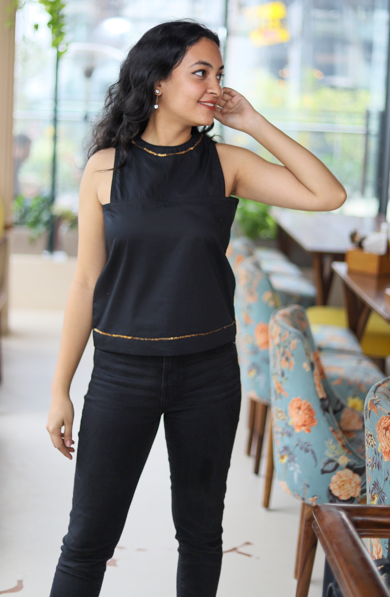 Black Sleeveless Cut-Out Top - Contemporay Wear- That's Indian