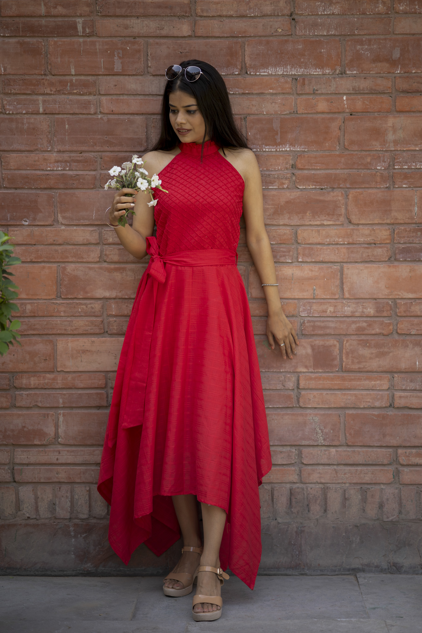 Red Halter Handkerchief Dress - Contemporay Wear- Buy at That's Indian