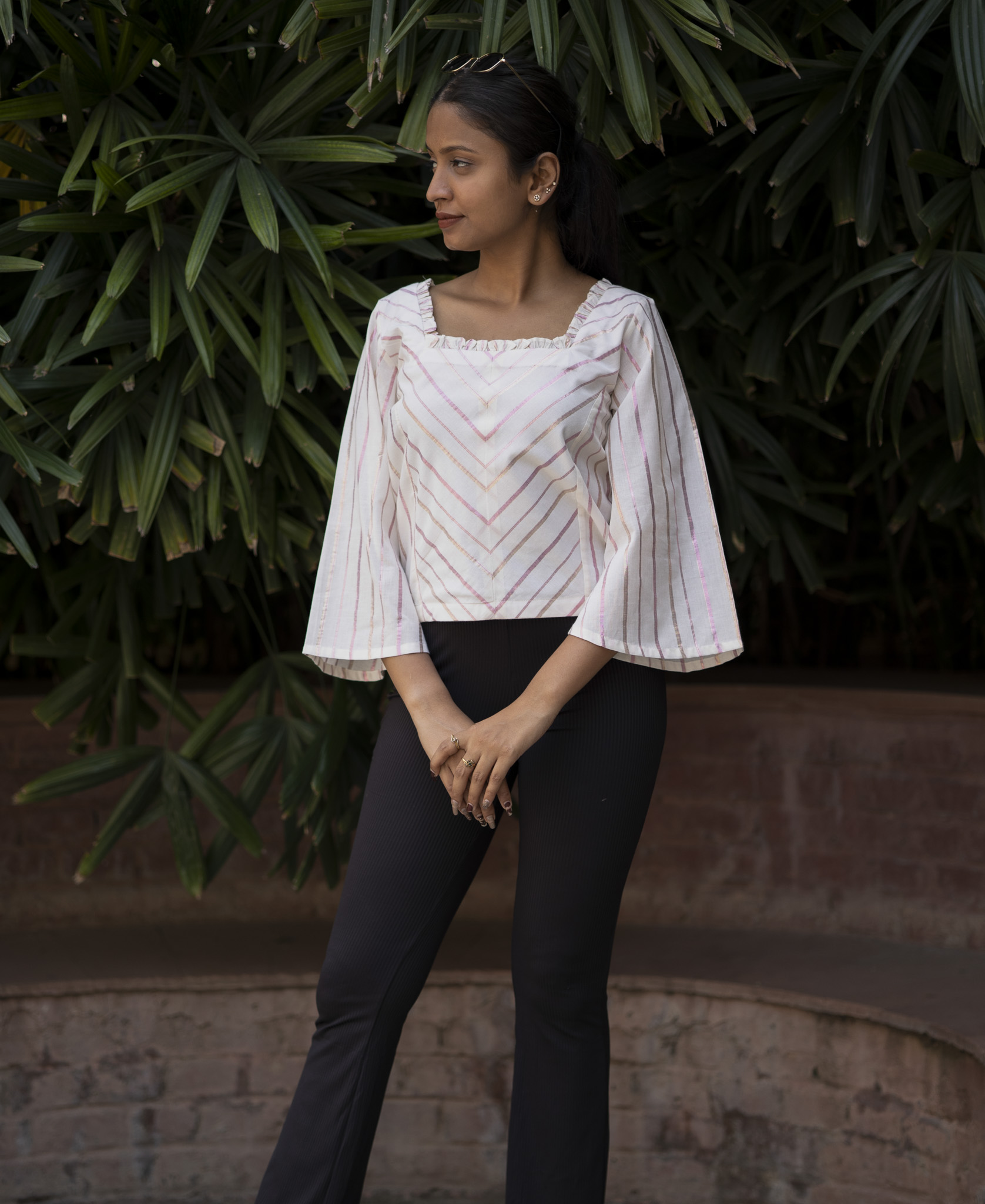 Striped White Flared Sleeves Top Contemporay Wear That S Indian